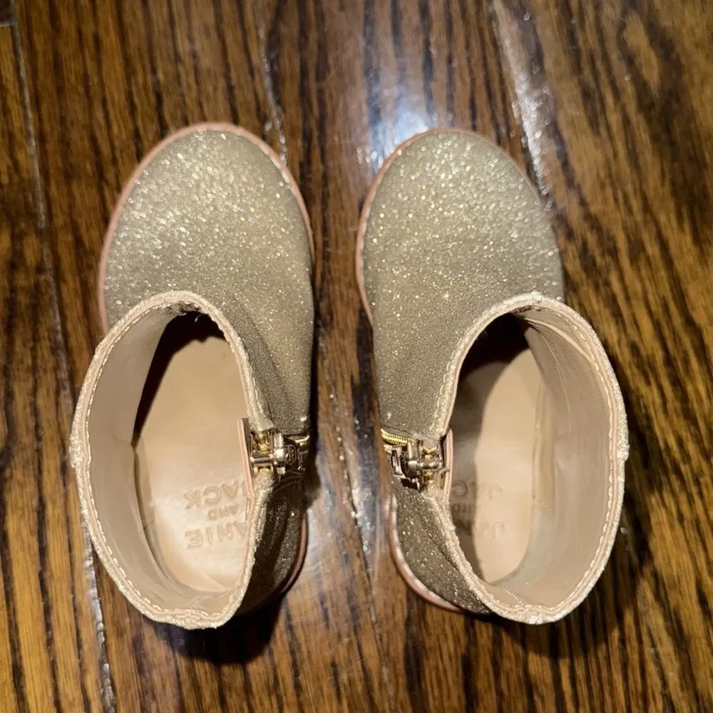 Janie & Jack Gold Glitter Ankle Boots with Side Zipper 6